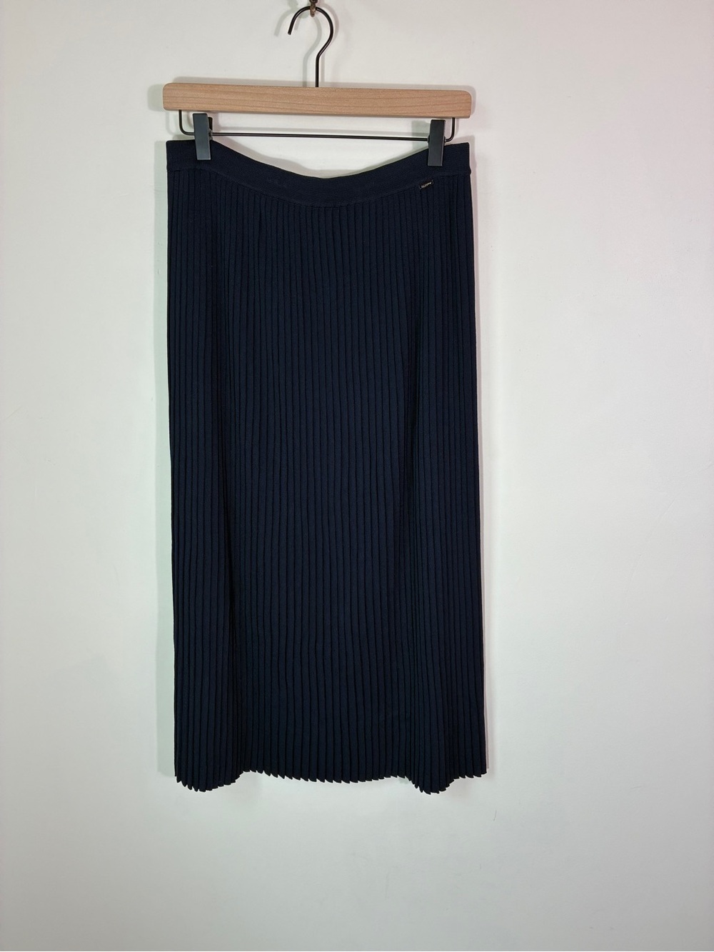 ST. JOHN Navy Pleated Knit Maxi Pull On Skirt Size S
